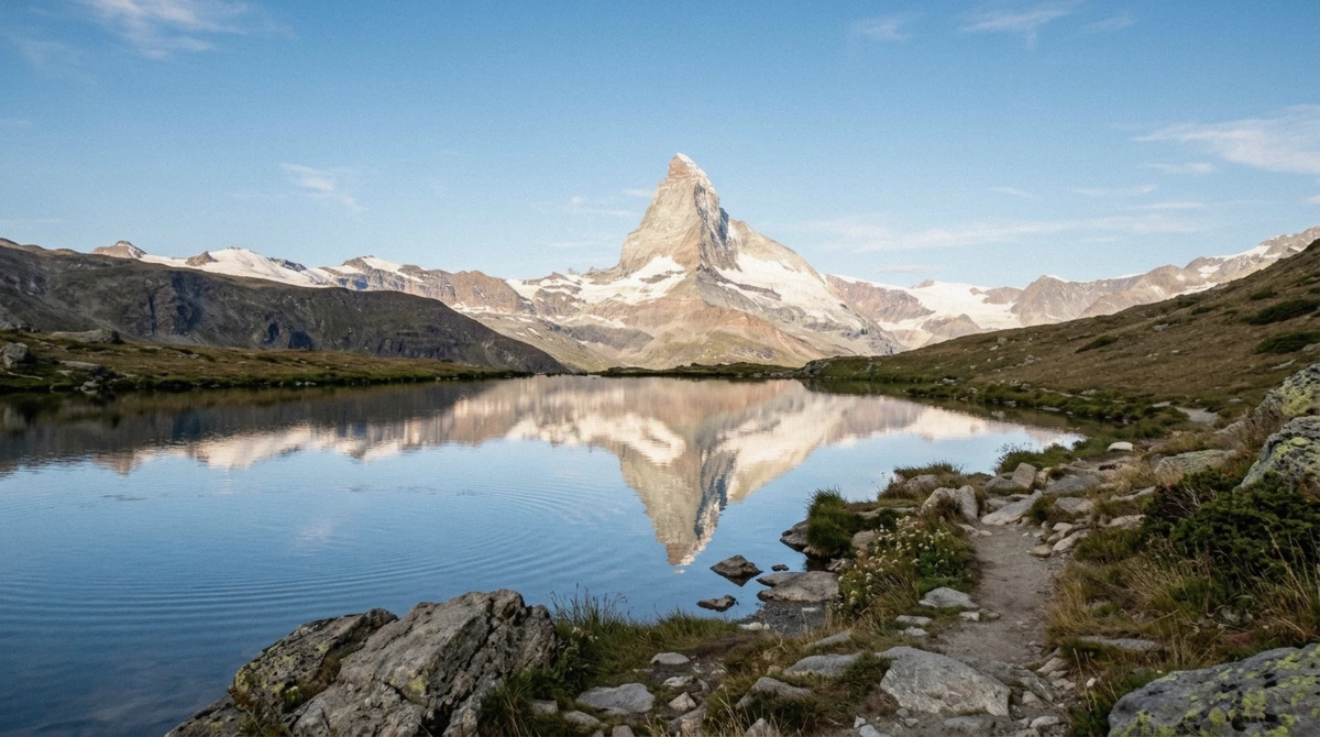 The Matterhorn reflected in the still water of Stellisee above Zermatt, one honest reason a Zermatt detour is worth it