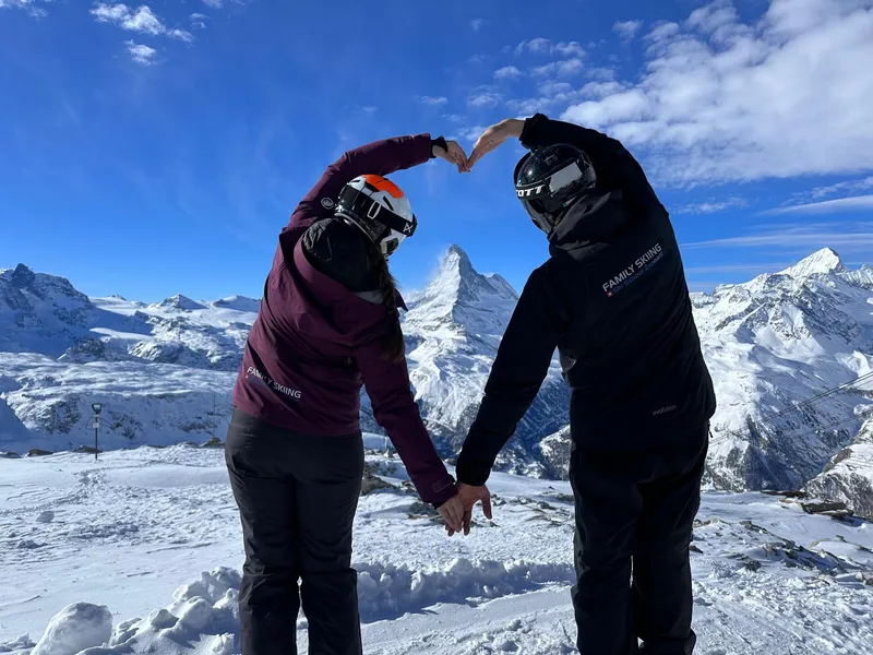 Family ski lesson on the slopes above Zermatt on a private Zermatt tour, Switzerland